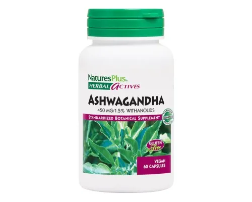Травы Natures Plus Ашваганда, 450 мг, Ashwagandha, Herbal Actives, 60 Вегетарианских Капс (NAP-07108)