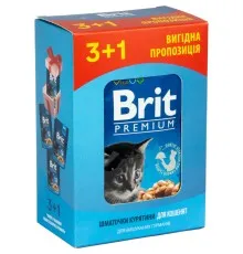 Влажный корм для кошек Brit Premium Cat с курицей для котят 3+1 100 г (2700000030349)
