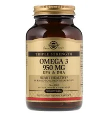 Жирні кислоти Solgar Омега-3, ЕПК і ДГК, Triple Strength, 950 мг, 50 желатинових (SOL-02057)