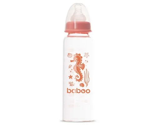 Бутылочка для кормления Baboo Стеклянная, антиколиковая, 240 мл, 3+ мес (Sea Life / оранжевая) (3-118)