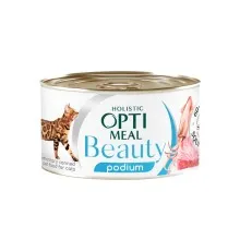 Консервы для кошек Optimeal Beauty Podium полосатый тунец в соусе с кальмарами 70 г (4820215366243)