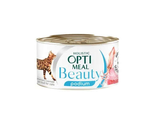 Консервы для кошек Optimeal Beauty Podium полосатый тунец в соусе с кальмарами 70 г (4820215366243)