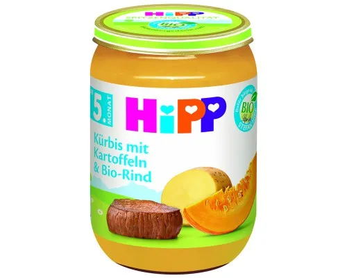 Дитяче пюре HiPP Organic Гарбуз та картопля з яловичиною, 190 г (4062300261532)