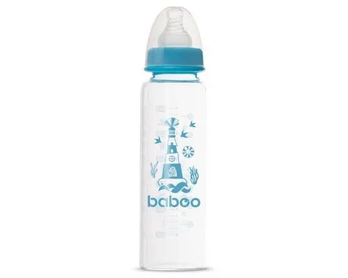 Бутылочка для кормления Baboo Стеклянная, антиколиковая, 240 мл, 3+ мес (Marine/синяя) (3-119)
