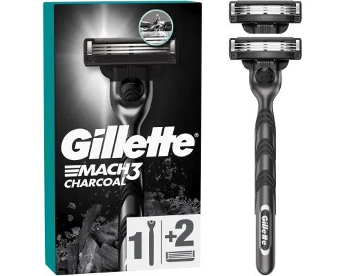 Бритва Gillette Mach3 Charcoal Древесный уголь С 2 сменными картриджами (8700216074308)