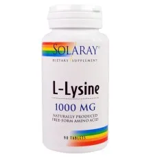 Амінокислота Solaray Лізин 1000 Мг, L-Lysine, 90 Таблеток (SOR04860)