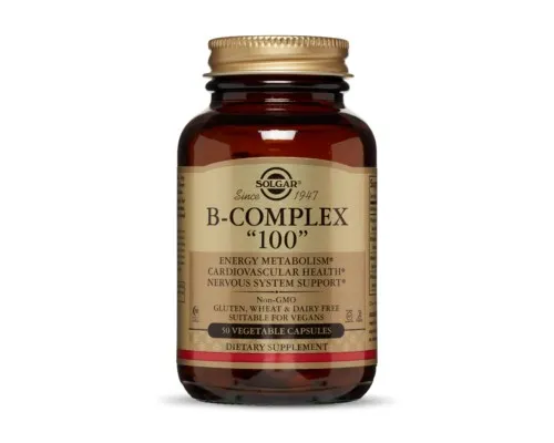 Вітамін Solgar Вітаміни B-комплекс, B-Complex 100, 50 вегетаріанських капсул (SOL01149)