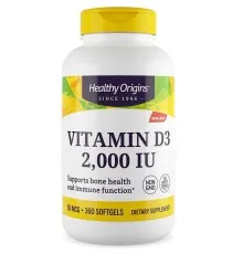 Витамин Healthy Origins Витамин D3 2000 IU, 360 желатиновых капсул (HO15378)