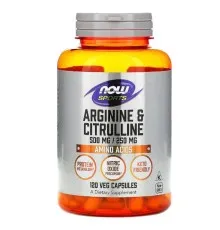 Аминокислота Now Foods Аргинин и Цитрулин, 500мг\250 мг, 120 вегетарианских капсул (NOW-00037)