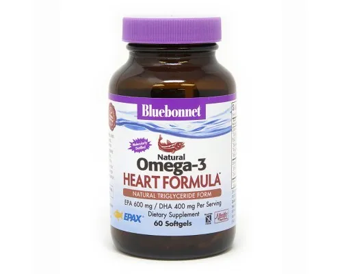 Жирные кислоты Bluebonnet Nutrition Омега-3 Формула для Сердца, Omega-3 Heart Formula, 60 желат (BLB0942)
