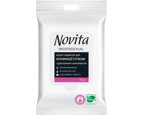 Серветки для інтимної гігієни Novita Professional з рослинним комплексом 15 шт. (4823071651195)