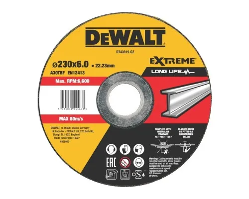Круг зачистной DeWALT черный/цветной металл, 230х6.0х22.23 мм (DT43919)