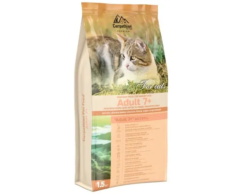 Сухой корм для кошек Carpathian Pet Food Adult 7+ с курицей и атлантическим палтусом 1.5 кг (4820111140930)