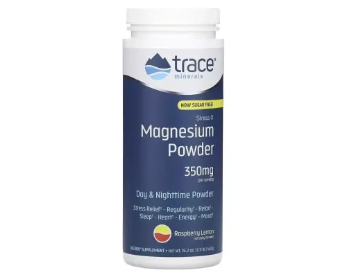 Минералы Trace Minerals Магний, вкус малина-лимон, 350 мг, Stress-X, Magnesium Powder, 460 гр (TMR-00350)