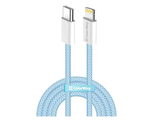 Дата кабель USB-C to Lightning 1.0m 27W blue ColorWay (CW-CBPDCL061-BL)