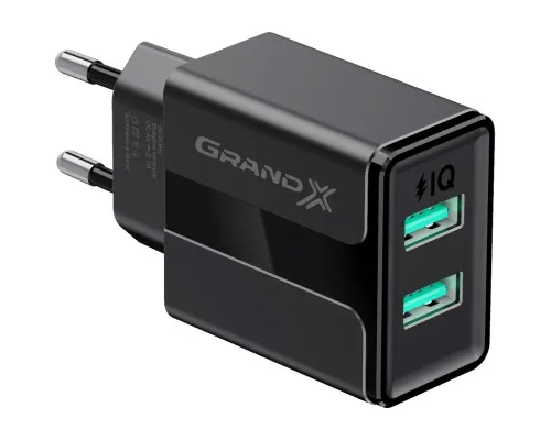 Зарядний пристрій Grand-X 5V 2,4A USB Black (CH-15B)