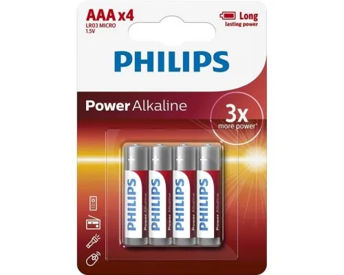 Батарейка Philips AAA LR03 Power Alkaline * 4 (LR03P4B/10)