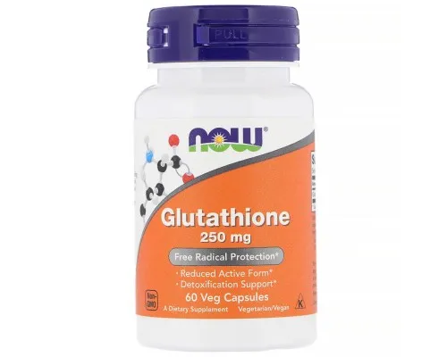 Амінокислота Now Foods Глутатіон, Glutathione, 250 мг, 60 вегетаріанських капсул (NOW-00096)