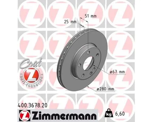 Гальмівний диск ZIMMERMANN 400.3678.20