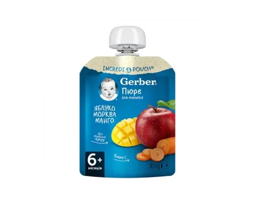 Детское пюре Gerber Яблоко, морковь, манго 90 г (1227031)