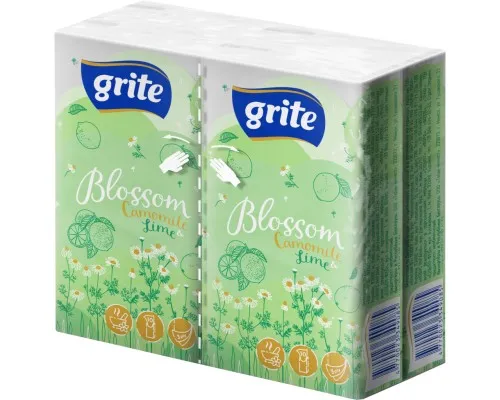 Серветки косметичні Grite Blossom Camomile & Lime 3 шари 10 шт х 4 пачки (4770023349085)