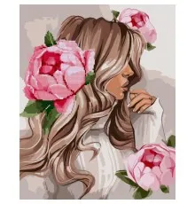 Картина по номерам Santi Дівчина з рожевими півоніями алмазна мозаїка 40*50 см (954675)