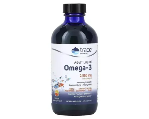 Жирні кислоти Trace Minerals Омега-3, 2550 мг, апельсиновий смак, Adult Liquid Omega-3, 237 мл (TMR-00810)