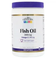 Жирні кислоти 21st Century Риб'ячий жир, Омега-3, 1000 мг, 300 м'яких таблеток (CEN-22921)