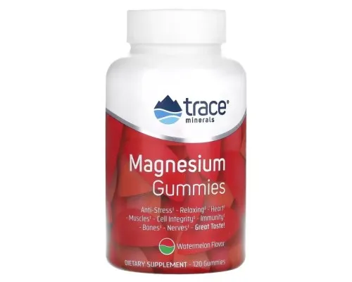 Минералы Trace Minerals Магний, вкус арбуза, Magnesium Gummies, 120 жевательных конфет (TMR-00488)