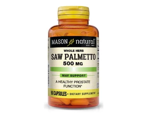 Трави Mason Natural З Пальметто 500 мг, Здоров'я Простати, Saw Palmetto, 90 капс (MAV11519)