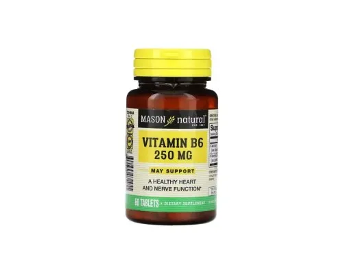 Вітамін Mason Natural Вітамін B6, 250 мг, Vitamin B6, 60 таблеток (MAV-07295)