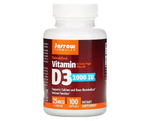 Витамин Jarrow Formulas Витамин D3 (Холекальциферол), 1000 МЕ, 100 гелевых капсул (JRW-30003)