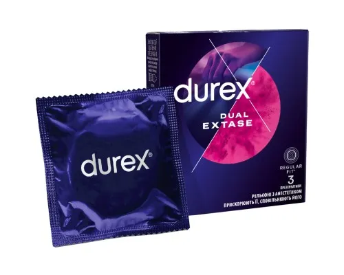 Презервативи Durex Dual Extase рельєфні з анестетиком 3 шт. (5052197053401)