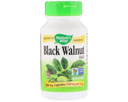 Травы Natures Way Черный Орех, Black Walnut, Hulls, 500 мг, 100 Капсул (NWY-10600)