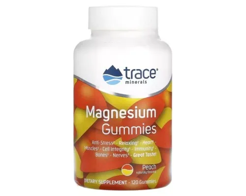 Минералы Trace Minerals Магний, вкус персика, Magnesium Gummies, 120 жевательных конфет (TMR-00689)