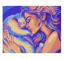 Картина по номерам Santi Девушка с котом, 40*50 см на подрамник, алмазная (954526)