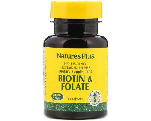 Вітамін Natures Plus Біотин і Фолієва кислота, Natures Plus, 30 таблеток (NAP-01792)