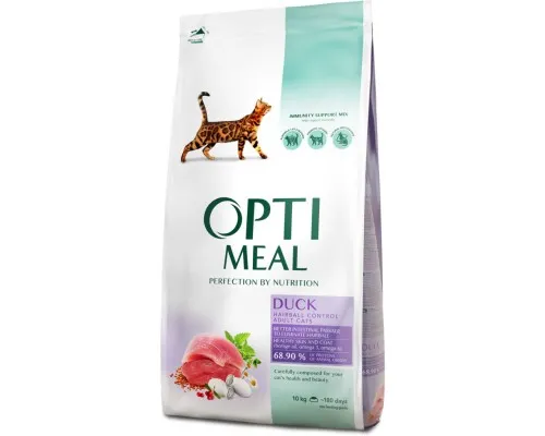 Сухой корм для кошек Optimeal с эффектом выведения шерсти – утка 10 кг (B1830701)