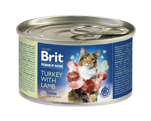 Паштет для котів Brit Premium by Nature Cat з індичкою та ягням 200 г (8595602545049)