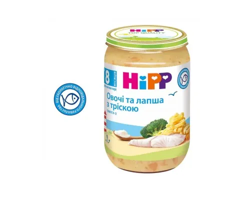 Детское пюре HiPP лапша с морской рыбой и овощами, 220 г (9062300131465)