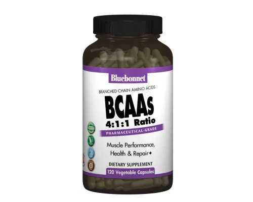Аминокислота Bluebonnet Nutrition BCAAs (Разветвленные Цепи Аминокислот), 120 гелевых капсул (BLB-01590)