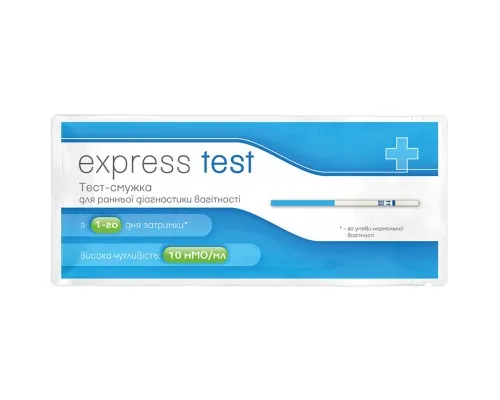 Тест на вагітність Express Test смужка для ранньої діагностики (без картонної коробки) 1 шт. (7640162329705)