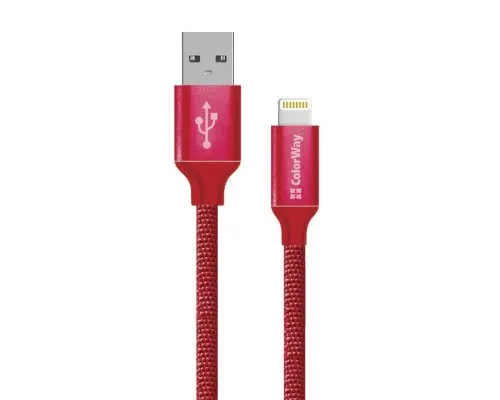 Дата кабель USB 2.0 AM to Lightning 2.0m red ColorWay (CW-CBUL007-RD)