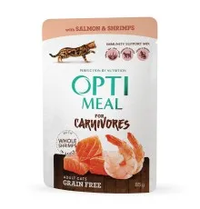 Влажный корм для кошек Optimeal беззерновой с лососем и креветками в соусе 85 г (4820083906008)