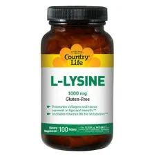 Амінокислота Country Life L-Лізин 1000мг, L-Lysine, 100 таблеток (CLF1311)