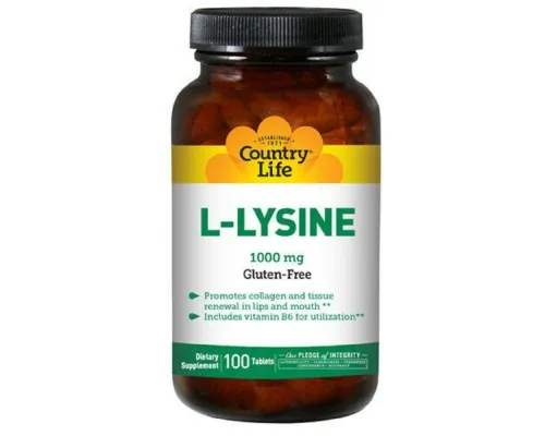 Аминокислота Country Life L-Лизин 1000мг, L-Lysine, 100 таблеток (CLF1311)