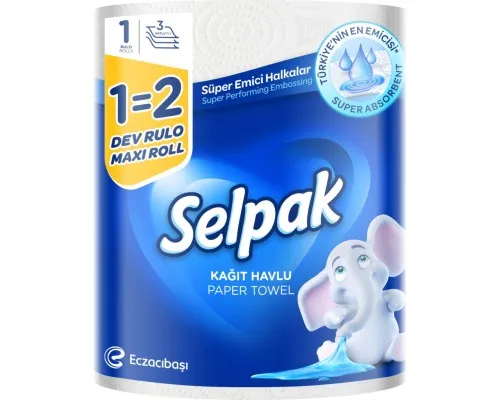 Бумажные полотенца Selpak 1=2 Maxi Roll 3 слоя (8690530036499)