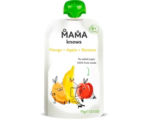 Детское пюре Mama knows Манго, Яблоко и Банан без сахара 90 г (4820016254534)