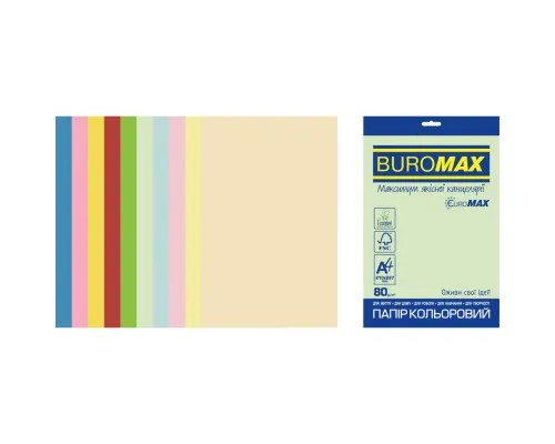 Бумага Buromax А4, 80g, PASTEL+INTENSIVE, 10colors, 20sh, EUROMAX (BM.2721620E-99)