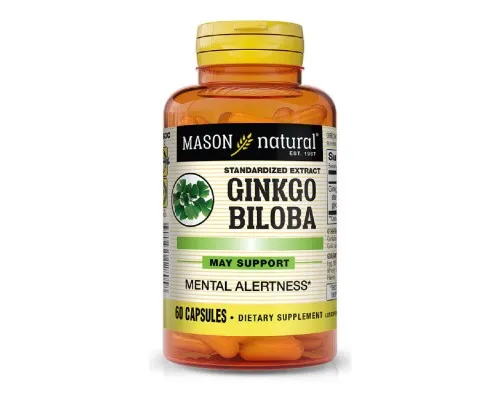 Травы Mason Natural Гинкго Билоба Экстракт, Ginkgo Biloba, 60 капсул (MAV12805)